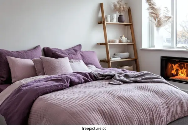 Cozy Purple Bedding in a Stylish Bedroom