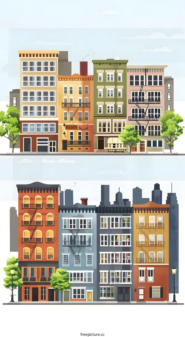 Cityscape with Colorful Buildings