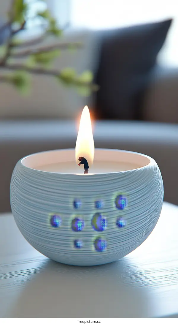 Soft Light Blue Candle in Interior Setting