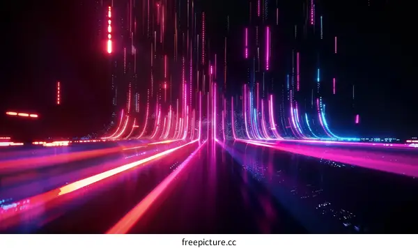 Colorful light streaks in perspective going into the distance