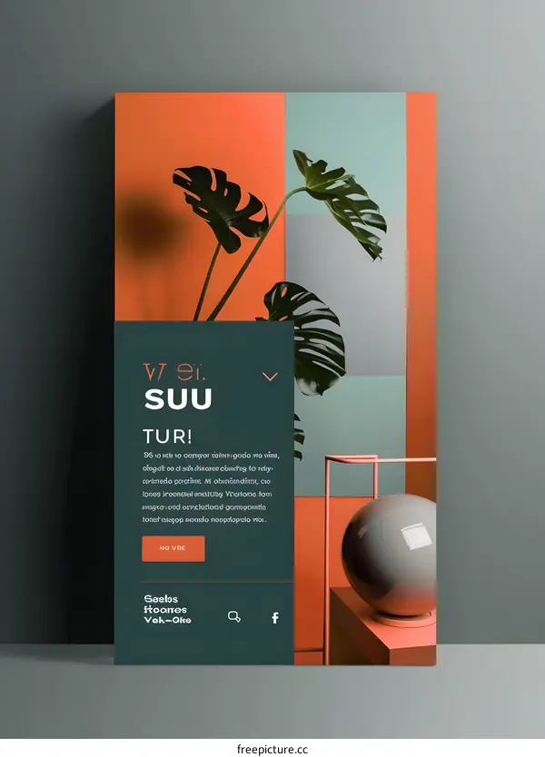 Modern Interior Design with Monstera Plant and Colorful Walls