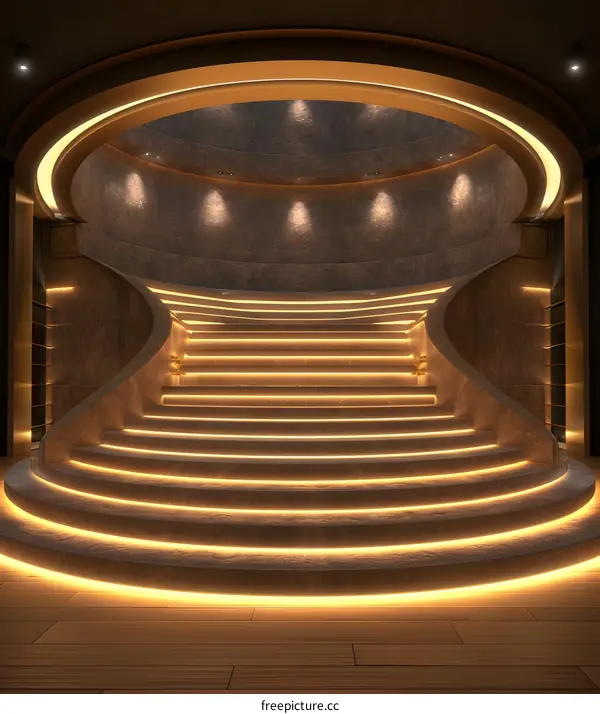 Modern Interior Design with Illuminated Curved Staircase