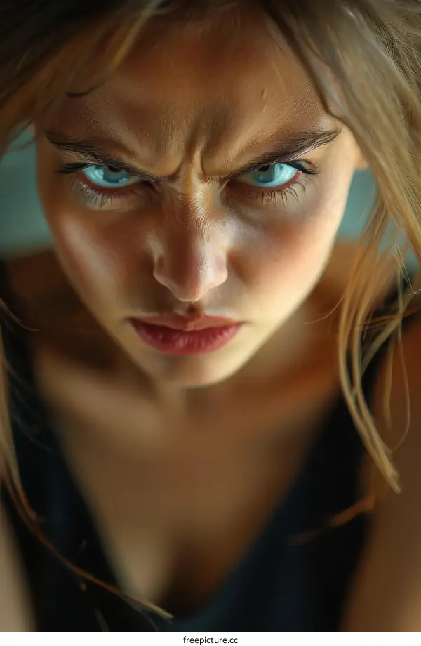 Close Up Portrait of Woman with Blue Eyes Looking Directly at the Camera