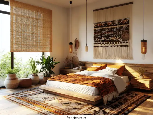 Bohemian Bedroom Interior Design with Warm Colors