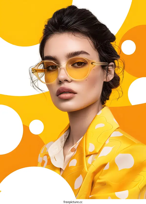 Fashion Model in Yellow Blazer with Yellow Sunglasses
