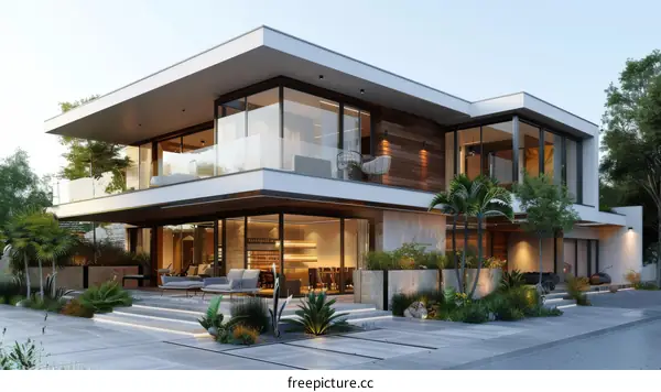 Modern House with Open Courtyard and Abundant Greenery