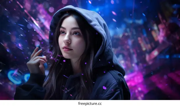 girl in a purple city