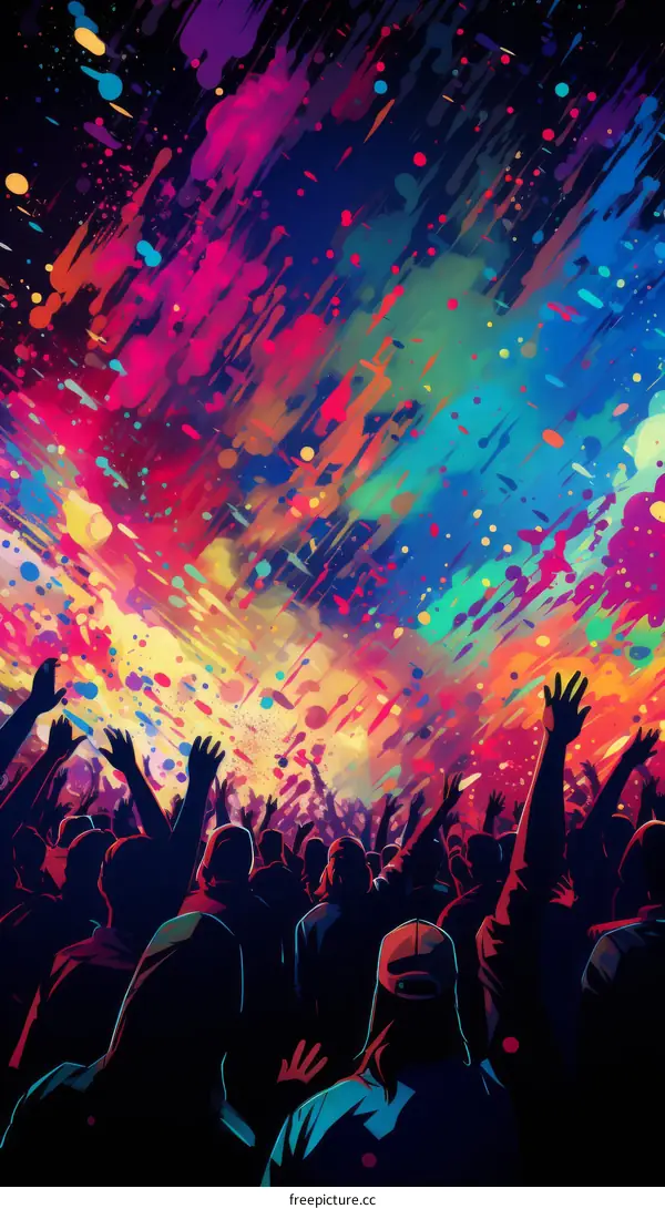 Vibrant Festival Crowd Celebrating with Raised Hands