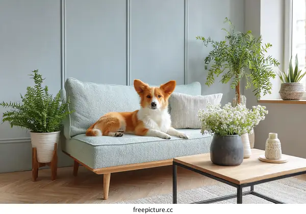 Cozy Living Room Scene with Dog
