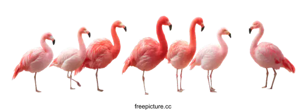 [Transparent Background PNG]Pink Flamingos in a Row Against a White Background