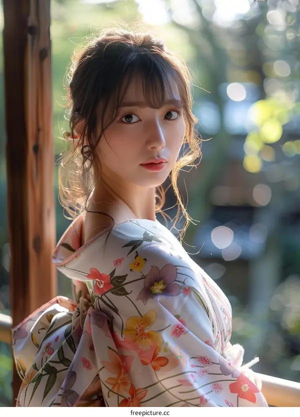 Beautiful Asian Woman in Traditional Japanese Kimono