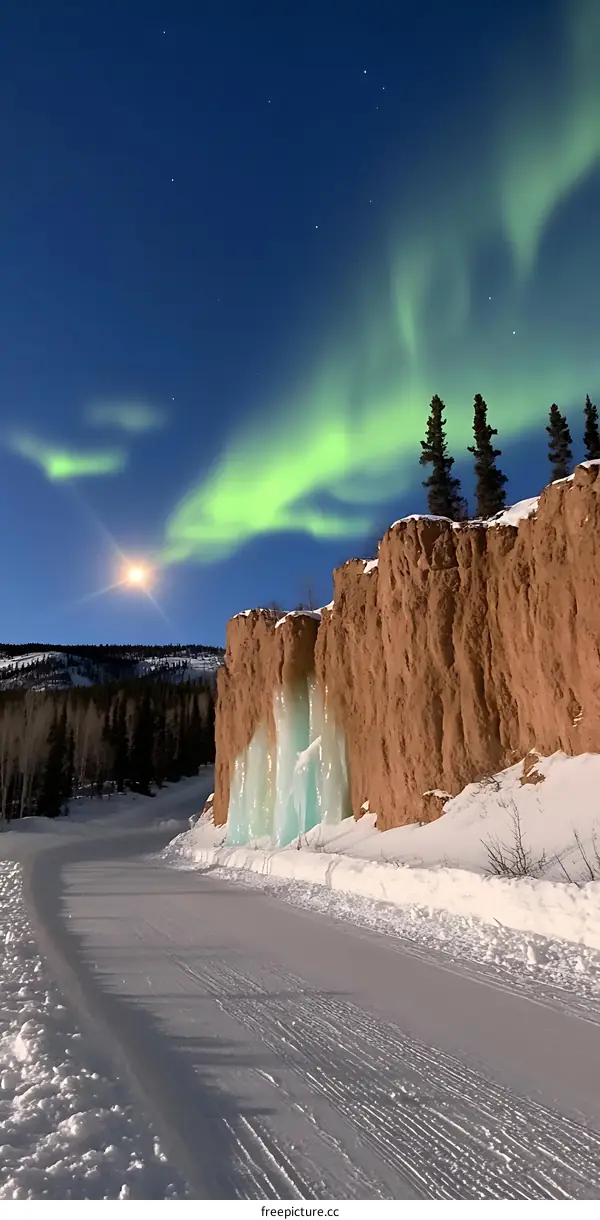 Northern Lights Display Over Cliffside in Alaska