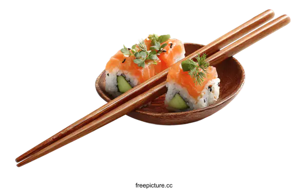 [Transparent Background PNG]Delicious Salmon Sushi Rolls with Chopsticks