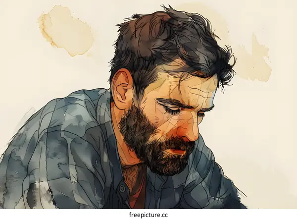 portrait of a man with a beard looking down