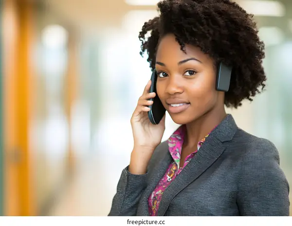 African American Businesswoman Talking on the Phone in the Office