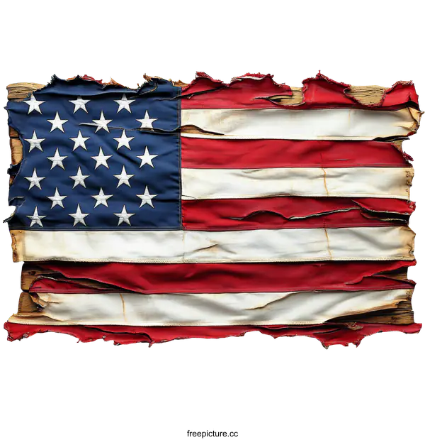 [Transparent Background PNG]Weathered American Flag on Wooden Plank