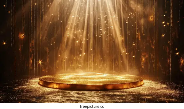Golden stage with spotlights and sparkles