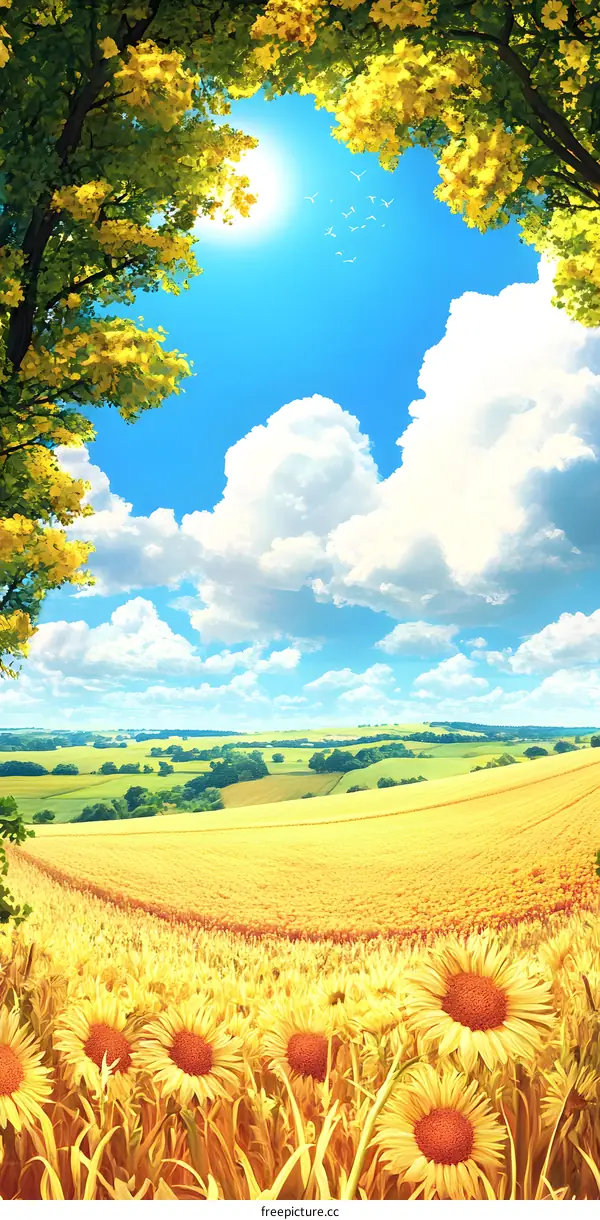 Summer Landscape with Sunflowers