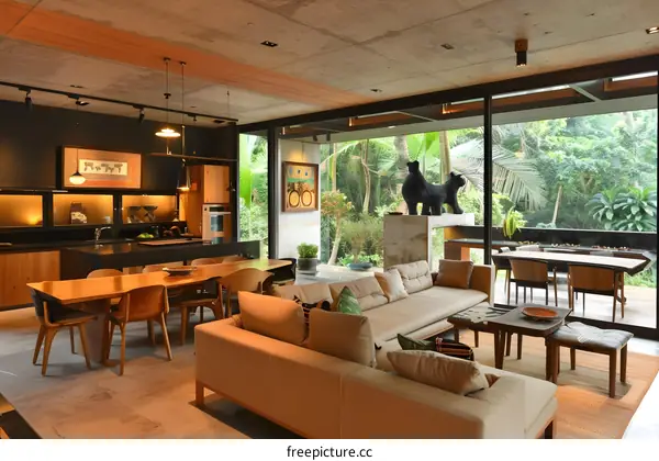 Modern Living Room with Natural Light and Green Outdoor View