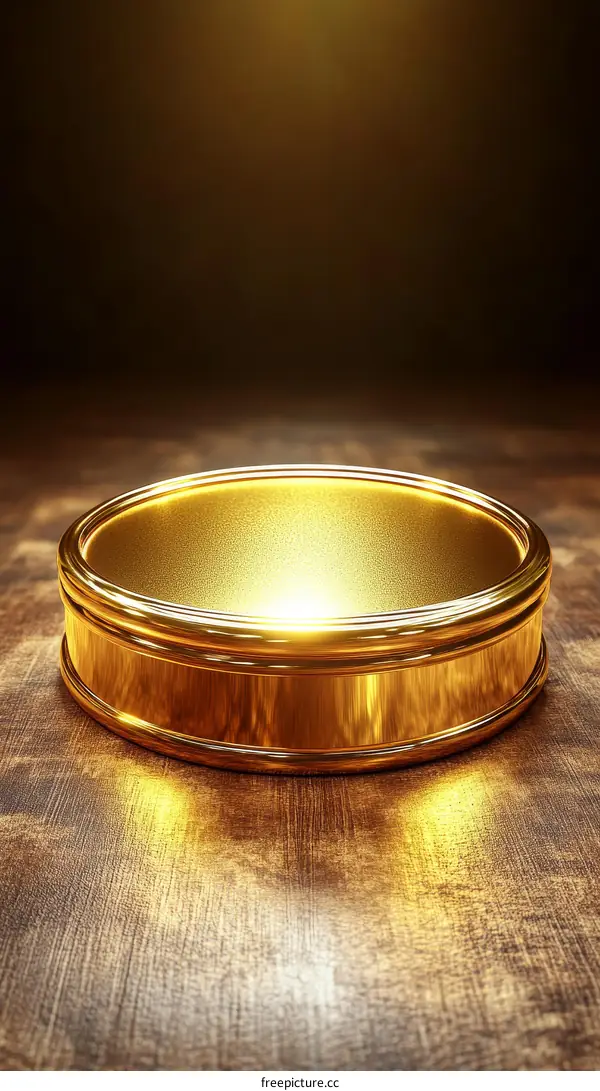 Golden Round Stage Illustration with Wood Background