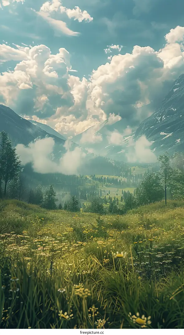 Green Meadow Mountain Valley Landscape