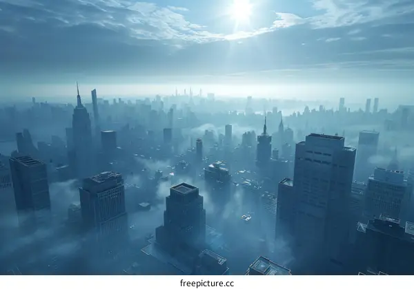 A Metropolis of Towering Skyscrapers and Billowing Clouds
