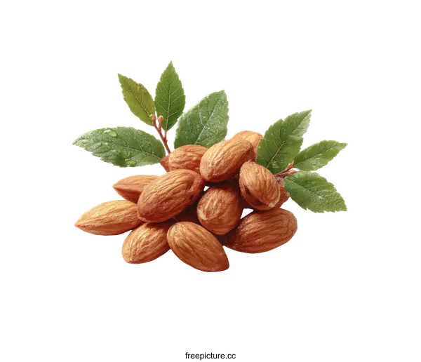 [Transparent Background PNG]Fresh Almonds with Leaves