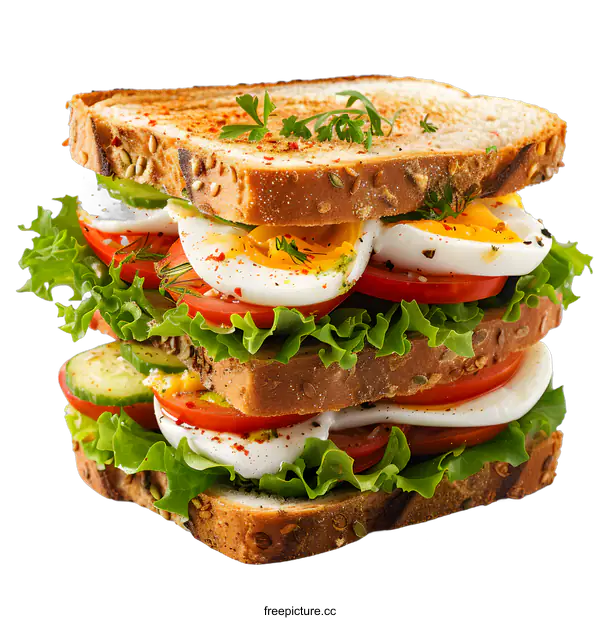 [Transparent Background PNG]Delicious Egg Salad Sandwich with Fresh Vegetables