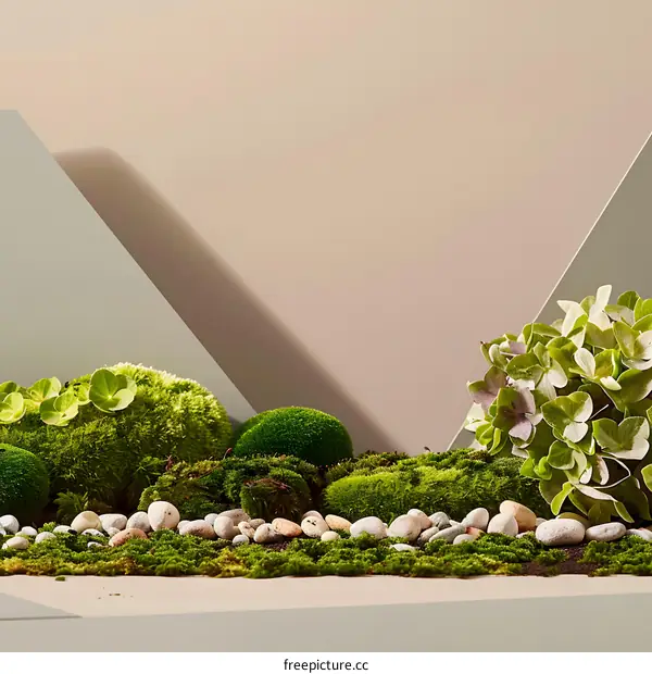 Minimalist Green Moss and Stone Landscape Scene