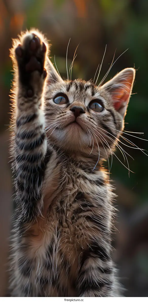 Cute Tabby Kitten Reaching Out with Paw