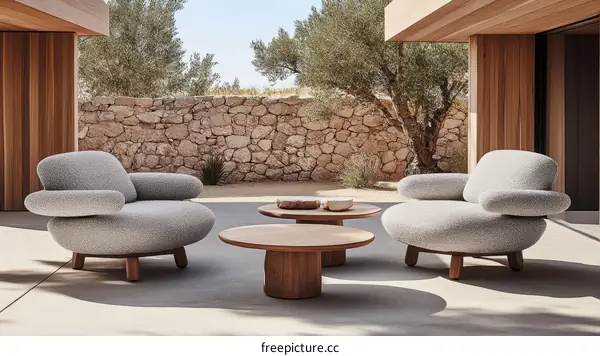 Modern Outdoor Armchairs and Coffee Table Set