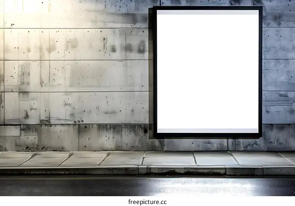 Blank Billboard on Concrete Wall at Night