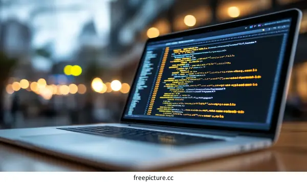 Laptop Displaying Code in Nighttime Setting