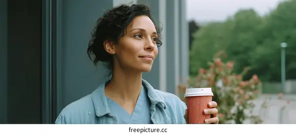 Woman enjoying a coffee outdoors