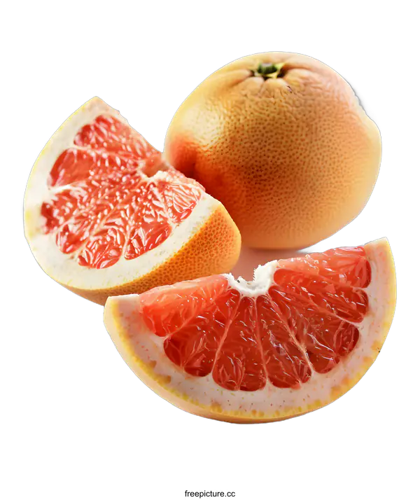 [Transparent Background PNG]Fresh Ripe Grapefruit Slices on White Background