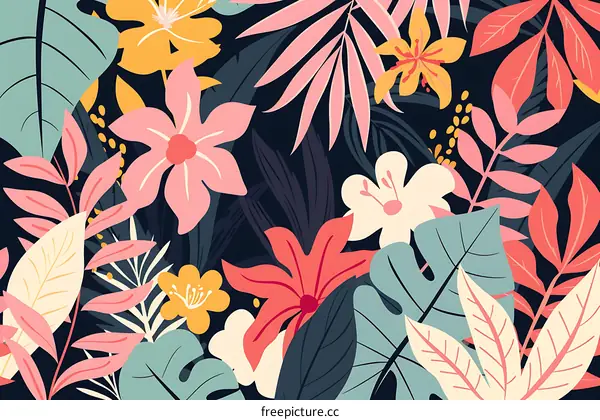 Colorful Tropical Floral Pattern Design