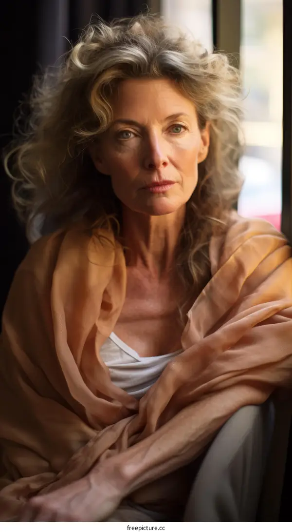 Portrait of a middle-aged woman with curly hair