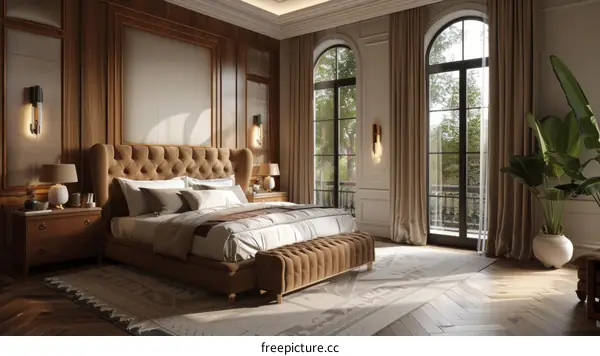 Luxurious Bedroom Interior with Arched Windows