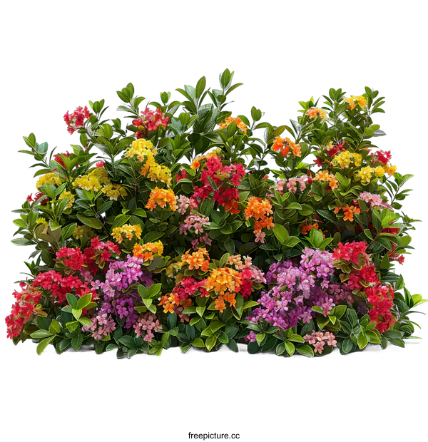 [Transparent Background PNG]Colorful flowers and green leaves