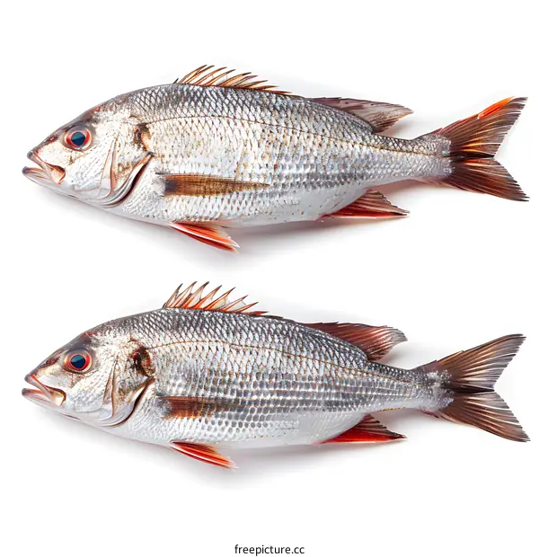 Two Fresh Red Snapper Fish on White Background