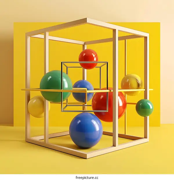 Abstract 3D Balls in Wooden Frame