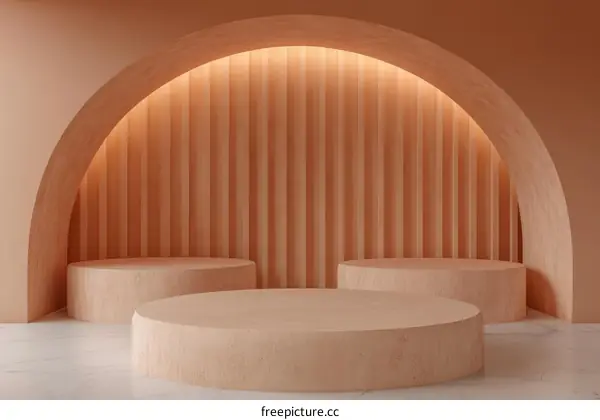 Beige Wooden Arch Display Podiums