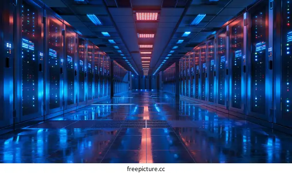Server Room With Blue and Red Lighting