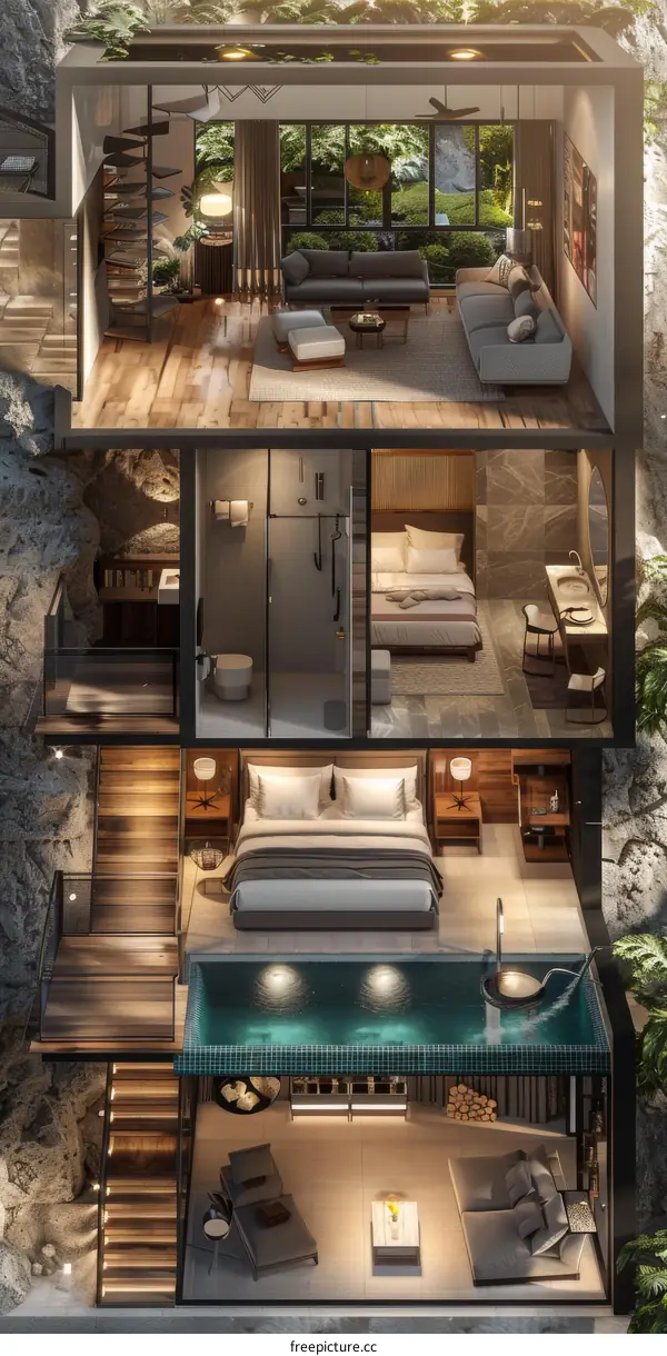 Three-story house in the rock