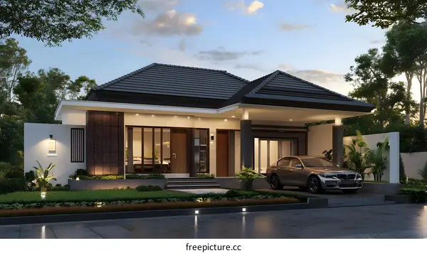 Modern Minimalist House with Carport and Green Landscaping