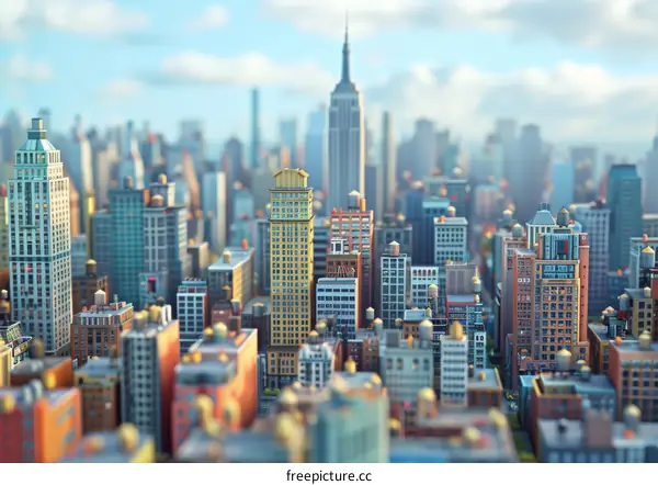 A Miniature Cityscape With Skyscrapers And Buildings