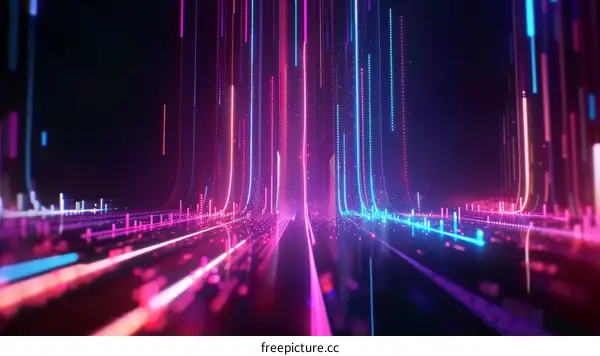 Abstract Futuristic Technology Background With Glowing Particles And Light Trails