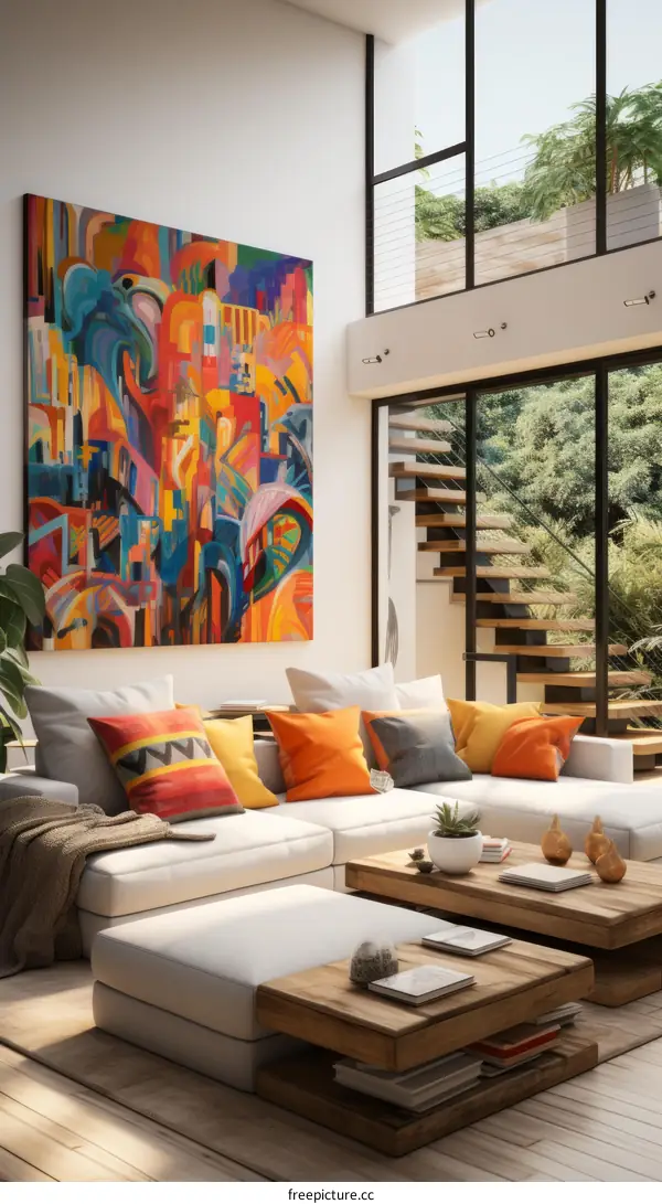 Vibrant and Colorful Living Room With Abstract Artwork