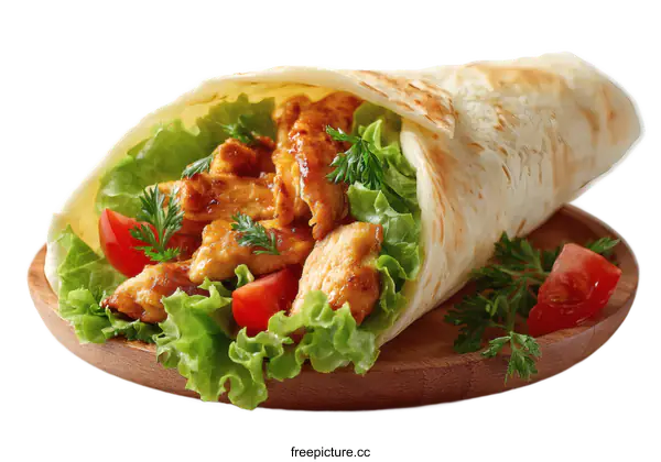 [Transparent Background PNG]Delicious Chicken Wrap with Fresh Vegetables