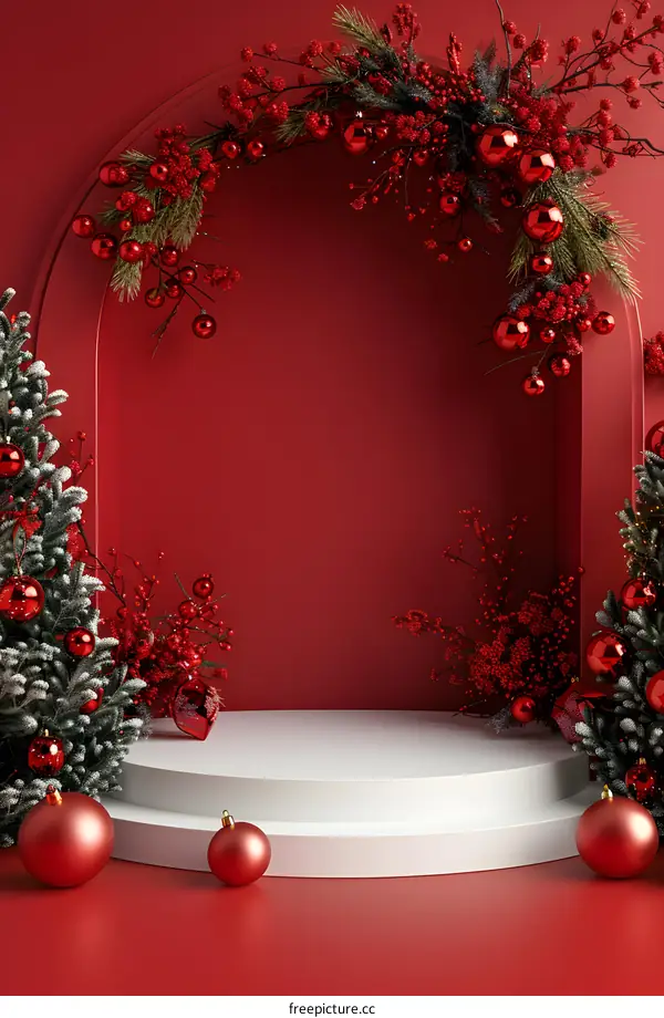 Red Christmas Background With White Stage